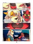  absurd_res anthro anthrofied arcanine blue_eyes clothed clothing comic dialogue digital_media_(artwork) duo dylan_(zourik) english_text fur generation_1_pokemon generation_7_pokemon hi_res incineroar leo_(zourik) male male/male muscular muscular_anthro muscular_male nintendo pokemon pokemon_(species) surprised_expression text tongue zourik 