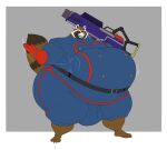  2023 4_toes 5_fingers a-side anthro barefoot belly belly_slap belt belt_buckle big_belly big_bulge bulge claws clenched_teeth clothed clothing collaboration fangs feet fingers fur gloves guardians_of_the_galaxy gun handgun handwear hi_res holding_object holding_weapon male mammal marvel obese obese_anthro obese_male overweight overweight_anthro overweight_male pistol pouch_(clothing) procyonid raccoon raised_tail ranged_weapon red_eyes riercat rocket_raccoon slap slapping_own_belly slapping_self solo standing tail teeth thick_thighs toe_claws toes uniform weapon wide_hips 