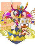  1boy 1girl antennae blush cape commentary_request disembodied_limb flying_sweatdrops gloves heart highres horns insect_wings kirby:_triple_deluxe kirby_(series) ksni_tbn no_humans pink_eyes queen_sectonia taranza white_gloves white_hair wings 