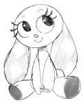  2023 animate_inanimate anthro biped black_and_white black_eyes closed_smile eyebrows eyelashes female front_view kockasfulu_nyul lagomorph leporid living_plushie long_ears looking_up mammal monochrome mouth_closed nude plushie rabbit scut_tail short_tail simple_background sitting sketch smile solo soulcentinel tail white_background 
