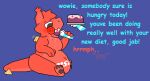  ambiguous_gender ambiguous_species anthro blush blush_lines brand brown_pawpads cake crumbs dessert dialogue dragon duo fat_legs fatfur feeding fluffy fluffy_ears fluffy_hair food food_fetish fur furred_dragon hair harleythefunny_(artist) holding_arm holding_plate messy moobs morbidly_obese motion_lines msi msi_dragon_lucky nostrills obese obese_anthro organs overweight overweight_anthro pawpads plate programming_socks red_body silver_platter small_wings stomach tail teeth thick_tail voicemod voicemod_protogen winged_dragon wings 