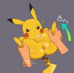  anal anthro anus balls blush bodily_fluids disembodied_hand dntks_4320 duo flaccid foreskin fur generation_1_pokemon genitals hi_res human japanese_text male male/male mammal nintendo penis pikachu pokemon pokemon_(species) spread_legs spreading sweat text yellow_body yellow_fur 