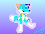  after_transformation animate_inanimate anthro blue_body blue_eyes blue_fur blue_pawpads canid canine collar fox fur implied_transformation living_plushie male mammal pawpads plushie red_fox signature simple_background solo toony transformation turquoise_the_fox turquoise_the_fox_(artist) 