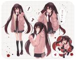  ! 1girl black_nails blush boo_tao_(genshin_impact) brown_hair flower flower-shaped_pupils genshin_impact hair_flower hair_ornament highres hu_tao_(genshin_impact) itone_114 long_hair looking_at_viewer one_eye_closed phone plum_blossoms simple_background symbol-shaped_pupils tongue tongue_out twintails 