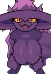  absurd_res breasts female generation_4_pokemon ghozt hi_res humanoid looking_at_viewer mismagius nintendo open_mouth pink_eyes pokemon pokemon_(species) simple_background smile smiling_at_viewer solo white_background yellow_sclera 
