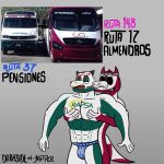  1:1 absurd_res anthro blue_clothing blue_eyes blue_jockstrap blue_underwear bulge bus caucel_transportes clothing commercial_vehicle darkyapper digital_drawing_(artwork) digital_media_(artwork) dragon duo grabbing_pecs green_body hi_res huge_pecs humanoid hybrid jockstrap living_bus living_machine living_vehicle machine male male/male muscular pec_grab pecs pecs_touching pensiones public_transportation r17_almendros rapsa red_body red_eyes reptile scalie underwear vayven vehicle vehicle_for_hire white_body 