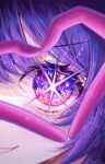  1girl absurdres artist_name blush close-up commentary dubeaduver eye_focus eyelashes gloves gradient_eyes heart heart_hands highres hoshino_ai_(oshi_no_ko) looking_at_viewer multicolored_eyes oshi_no_ko pink_eyes pink_gloves purple_eyes purple_hair smile solo star-shaped_pupils star_(symbol) symbol-shaped_pupils 
