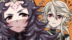  1boy 1girl black_hair brown_eyes corrin_(fire_emblem) corrin_(male)_(fire_emblem) facial_mark fire_emblem fire_emblem_fates grey_hair looking_at_viewer moumo_(muuumomo) nyx_(fire_emblem) portrait red_eyes turtleneck veil 