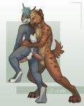  2023 anthro anthro_on_anthro anus athletic athletic_anthro balls barefoot biceps butt butt_grab claws cu_sith_(artist) digital_media_(artwork) duo ear_piercing ear_ring embrace erection eye_contact feet felid feline fluffy fluffy_tail genitals hair hand_on_butt hi_res hindpaw humanoid_genitalia humanoid_penis hyena imminent_anal imminent_sex inviting looking_at_another looking_back looking_back_at_another looking_back_at_partner lynx male male/male mammal nude paws penis piercing presenting presenting_anus quadruped raised_tail ring_piercing short_tail simple_background smile standing step_pose tail teeth tiptoes watermark 