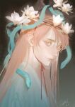  1boy bishounen blonde_hair chinese_clothes code:_kite flower green_snake hanfu highres light_xk looking_at_viewer male_focus snake solo upper_body white_flower yuan_ji 