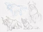  2022 federalchemical1728 feral fetlocks fluffalo fluffy_pony fluffy_pony_(species) fur graphite_(artwork) hooves horn long_fur male mammal mane pencil_(artwork) shaggy_fur simple_background sitting sketch_page solo standing tail traditional_media_(artwork) unguligrade white_background 