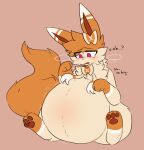  belly big_belly dialogue eeveelution feral generation_6_pokemon hi_res inflated_belly inflation male nintendo pawpads pokemon pokemon_(species) solo sorbet_(transtorracat) sylveon transtorracat 