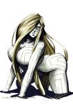  1girl asherah blonde_hair breasts colored_skin dated full_body gin&#039;oya hair_over_one_eye large_breasts long_hair megami_tensei nude pointy_ears shin_megami_tensei shin_megami_tensei:_strange_journey simple_background solo very_long_hair white_background white_skin yellow_eyes 