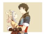  1boy 1girl armor black_hair blonde_hair couple fire_emblem fire_emblem_awakening gogatsu_(yeaholiday) hetero hug leather_armor lissa_(fire_emblem) lon&#039;qu_(fire_emblem) looking_at_another twintails white_headdress 