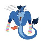  1:1 anthro balls barbel_(anatomy) biped blue_body blue_fur cock_and_ball_torture countershade_fur countershade_tail countershade_torso countershading dragon eastern_dragon english_text erection flesh_whiskers fur genital_torture genitals glans hi_res humanoid_genitalia humanoid_penis male penis perineum poppin solo tail tail_tuft text tongue tongue_out tuft zan_(poppin) 
