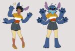  2023 3_toes 4_fingers alex_(totally_spies!) alien antennae_(anatomy) anthro arm_growth arm_tuft back_spines belt biped black_claws black_eyes black_hair blue_body blue_bottomwear blue_clothing blue_fur blue_nose blue_pawpads blue_skirt bottomwear brown_eyes claws clothing dipstick_antennae disney elbow_tuft emanata experiment_(lilo_and_stitch) feet female finger_claws fingers flat_colors footwear fur grey_background grin growth hair head_tuft hi_res human human_to_anthro jpanboy leggings legwear lilo_and_stitch limb_growth mammal milaries multicolored_antennae notched_ear pawpads sharp_teeth shirt shoes simple_background skirt smile solo species_transformation stitch_(lilo_and_stitch) teeth tf_into_fictional_character toes topwear torn_clothing totally_spies! transformation tuft yellow_clothing yellow_leggings yellow_legwear 