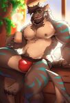  absurd_res anthro bulge clothed clothing green_eyes hi_res male mug nipples no_swift piercing solo topless topless_male underwear 