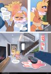  3_toes absurd_res blush comic dialogue duo eevee eeveelution eti_(utopianvee) feet female feral fur generation_1_pokemon hi_res inside jolteon male male/female nintendo open_mouth pokemon pokemon_(species) toes utopianvee yellow_body yellow_fur 