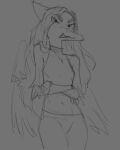  angry angry_eyes anthro clothed clothing crossed_arms dinosaur eyebrows fang_(gvh) feathered_wings feathers female goodbye_volcano_high grey_background hair long_hair long_snout looking_at_viewer monochrome navel pterodactylus pterosaur reptile scalie simple_background sketch snoot_game_(fan_game) snout solo thick_eyebrows unknown_artist wings 
