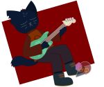  2019 anthro biped blue_body blue_ears blue_fur blue_tail bottomwear brown_clothing claws clothing domestic_cat eyes_closed felid feline felis fur grey_clothing guitar hi_res holding_guitar holding_musical_instrument holding_object holding_pluck_string_instrument holding_string_instrument mae_borowski mammal multicolored_clothing musical_instrument night_in_the_woods notched_ear paws plucked_string_instrument potato_the_chip red_clothing signature solo string_instrument tail topwear two_tone_clothing whiskers 