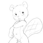  1:1 anthro beaver belly belly_markings big_tail black_and_white buckteeth foreskin freckles genitals happy_tree_friends hi_res male male/male mammal markings monochrome nekotanyanneko penis rodent sketch small_penis solo tail teeth toothy_(htf) 
