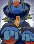  ._. chinese_clothes colored_sclera commentary_request hat highres jiangshi looking_at_viewer marshtomp no_humans pokemon pokemon_(creature) smile solo swampert veganswampert yellow_sclera 