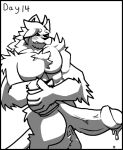  anthro balls belly belly_expansion big_balls big_penis black_and_white blush blush_lines bodily_fluids chips_(food) day_count eating eating_food erection expansion felid feline food genital_fluids genitals growth growth_pills hairy huge_balls huge_penis humanoid hyper hyper_balls hyper_genitalia hyper_penis kahto_(character) kahto_taph42 leaking_precum looking_at_genitalia looking_at_penis looking_down male male/male mammal meme monochrome muscle_growth musclegut no_nut_november pecs penis precum shaded simple_background solo tufted_fur 