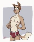  anthro athletic athletic_anthro athletic_male beauty_mark briefs brown_hair bulge cadaverrdog canid canine canis clothing domestic_dog fur hair hi_res male mammal simple_background solo tan_body tan_fur underwear white_background wide_eyed 