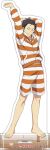  1boy arms_up barefoot black_hair feet full_body idolmaster idolmaster_side-m kimura_ryu legs male_focus official_art pajamas smile solo striped striped_pajamas toenails toes 