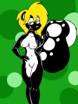  blonde_hair breasts come_hither_gesture dotted_background female fur hair mammal mephitid pattern_background simple_background skunk spots spotted_body spotted_fur tabbiewolf thoe_(tabbiewolf) 