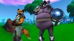  16:9 3d_(artwork) anthro bear belly big_belly bloated breasts canid canine chug_jug digital_media_(artwork) duo epic_games female fennix_(fortnite) fortnite fox hi_res humanoid hyper hyper_belly male male/female mammal nipples overweight raven_team_leader source_filmmaker tail timejumpingfox widescreen 