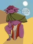  amphibian anthro axolotl body_hair bottomwear bulge carlos_(pantostado25) chubby_male clothed clothing desert dialogue feet fur hair happy_trail hi_res humanoid loincloth male male/male marine mexican_flag mexico mole_salamander mountain nails navel pantostado25 poncho purple_body purple_eyes purple_fur purple_hair salamander_(amphibian) sharp_nails slightly_chubby solo speech_bubble sun 