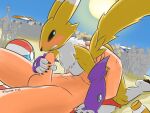  69_position absurd_res anthro background_character ball balls bandai_namco beach beach_ball beach_towel big_breasts blue_eyes blush breasts butt canid clothing crowd digimon digimon_(species) digital_media_(artwork) duo english_text erection female fur genitals giraffe giraffid gloves group hands_around_waist handwear hi_res human human_edit human_on_anthro inflatable interspecies male male/female mammal nipples nude oral penis purple_clothing purple_gloves purple_handwear renamon reptile sand scalie seaside sex shaded simple_background snake sun sunny sunscreen sunshade synrize tail teeth text third-party_edit towel umbrella white_body white_fur yellow_body yellow_fur 