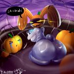  anthro big_butt butt dialogue enderryy female foggy food fruit gaming glistening glistening_body glistening_butt glowing glowing_eyes halloween halloween_2023 handheld_console holidays huge_butt hyper hyper_butt jack-o&#039;-lantern lagomorph leporid looking_at_viewer mammal meme outside plant playing_videogame playstation playstation_portable pumpkin rabbit robotic sitting solo solo_focus sony_corporation sony_interactive_entertainment text 