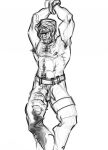  abs armpit_hair bad_source bara bdsm bondage bound bulge chest_hair cum erection erection_under_clothes facial_hair highres metal_gear_(series) morning muscular naked_snake nipples pants pee wet_pants 