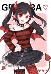  1girl belt black_belt black_choker black_hair black_nails black_skirt cain7 character_name choker demon_girl demon_horns demon_tail demon_wings detached_sleeves funamusea gerbera_(funamusea) horns multicolored_hair off-shoulder_shirt off_shoulder open_mouth pointy_ears red_eyes red_hair red_nails shirt shoulder_tattoo skirt spiked_choker spikes tail tattoo twintails wings 