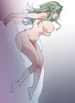  1girl bent_over blush breasts closed_eyes green_hair highres lamia_loveless large_breasts long_hair navel nipples nude solo super_robot_wars super_robot_wars_original_generation uno_ryoku 