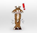  anthro antlers blush brown_body brown_fur bucktoberchallenge covering covering_crotch darwin_(tinydeerguy) deer embarrassed exclamation_point fur grey_background hooves horn male mammal nude open_mouth simple_background solo tan_body tan_fur teeth_showing tinydeerguy 