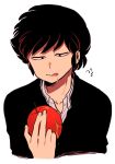  1boy apple collarbone eating food from_side fruit half-closed_eyes highres juice licking_lips looking_at_food male_focus moroboshi_ataru nai0524 simple_background solo tongue tongue_out urusei_yatsura white_background yonic_symbol 