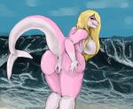  absurd_res anthro beach big_butt blonde_hair butt cetacean dolphin female genitals hair hi_res mammal marine pink_body pinup pose presenting pussy scorchwind58 sea seaside solo spread_butt spread_pussy spreading toothed_whale water white_body 
