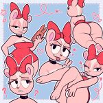  1:1 anthro bear big_butt breasts butt cleavage clothed clothing dress_shirt female genitals giggles_(htf) happy_tree_friends hi_res mammal phone pink_body pussy shirt solo tenmathemaiden thick_thighs tongue tongue_out topwear wide_hips 