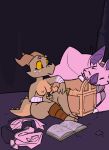  ambiguous_gender animated anthro barefoot bat bat_ears bat_nose book box breasts brown_body cave chest_(disambiguation) container cute_fangs feet female feral freckles fur holding_container holding_object horn kobold mammal membrane_(anatomy) membranous_wings neck_tuft nipples non-mammal_breasts pink_body pink_fur purple_inner_ear reptile scalie short_playtime smile solo srriz srriz_adventure srrizadventurer story toes treasure_chest tuft wings wraps yellow_eyes 