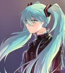  1girl absurdres alternate_costume aqua_eyes aqua_hair barcode black_shirt blush delfuze grey_background hair_between_eyes hatsune_miku highres layered_clothes layered_shirt lone_nape_hair long_hair long_sleeves see-through see-through_shirt serious shirt solo twintails very_long_hair vocaloid 