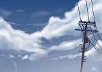  blue_sky chinese_commentary cloud commentary light_particles no_humans original outdoors rune_xiao scenery signature sky still_life utility_pole 