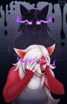  anthro bust_portrait canid canine curse darkness despair duo emotional evil_twin female fox fur ghost glowing glowing_eyes hair harmaagriffin hi_res madness magic mammal portrait possession red_body red_fur shadow spirit white_hair yellow_eyes 