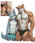  abs absurd_res anthro band-aid bandage bulge canid canine canis clothed clothing duo hi_res human male mammal manadezimon muscular muscular_male pecs pubes real reference_image size_difference topless underwear wolf 