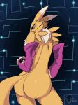  2023 animated anthro armwear armwear_only bandai_namco black_sclera blue_eyes breasts butt clothing digimon digimon_(species) female fur hi_res mostly_nude multicolored_ears rear_view renamon skyversa solo two_tone_ears 