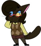  2016 accessory alpha_channel anthro biped black_clothing black_eyebrows black_eyelashes black_footwear black_nose black_shoes black_whiskers blue_eyes blue_eyeshadow bottomwear brown_body brown_bottomwear brown_clothing brown_ears brown_fur brown_hair brown_skirt brown_tail cadence_bonaventura cat_tail checkered_clothing checkered_topwear chokovit_(artist) clothed clothed_anthro clothed_female clothing colored digital_drawing_(artwork) digital_media_(artwork) domestic_cat eyebrow_through_hair eyebrows eyelashes eyeshadow eyewear felid feline felis female female_anthro footwear front_view full-length_portrait fur glasses hair hair_accessory hair_over_eye makeup mammal mouth_closed musical_note one_eye_closed one_eye_obstructed pattern_clothing pattern_topwear pink_inner_ear portrait red_eyewear red_glasses simple_background skirt solo standing sweater tail topwear translucent translucent_hair transparent_background wavy_hair whiskers york_chocolate 