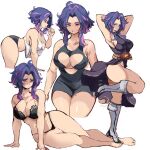  1girl armpits boku_no_hero_academia breasts brushing_teeth cleavage cleavage_cutout clothing_cutout highres lady_nagant large_breasts looking_at_viewer multicolored_hair multiple_views muscular muscular_female pink_hair presenting_armpit purple_hair rakeemspoon short_hair sideboob simple_background sleeveless_turtleneck_dress tank_top two-tone_hair underwear white_background 