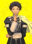  1boy absurdres alternate_costume brown_hair claude_von_riegan claude_von_riegan_(cosplay) cosplay cyril_(fire_emblem) dark-skinned_male dark_skin dfhnokenbutu facing_viewer fire_emblem highres looking_at_viewer male_focus red_eyes solo upper_body 